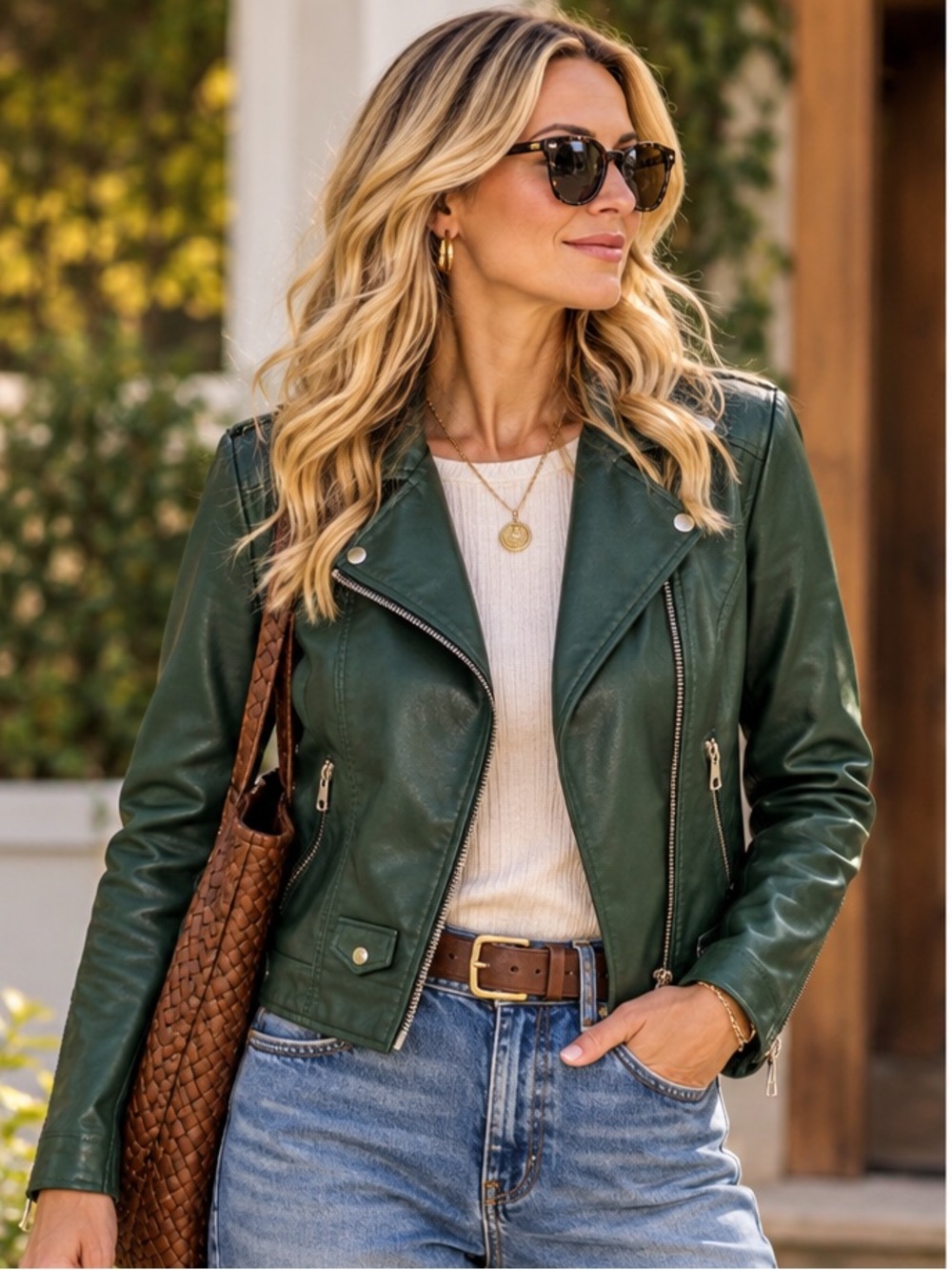 Nordstrom Rack Green Faux Leather Motorcycle Jacket Sz Small